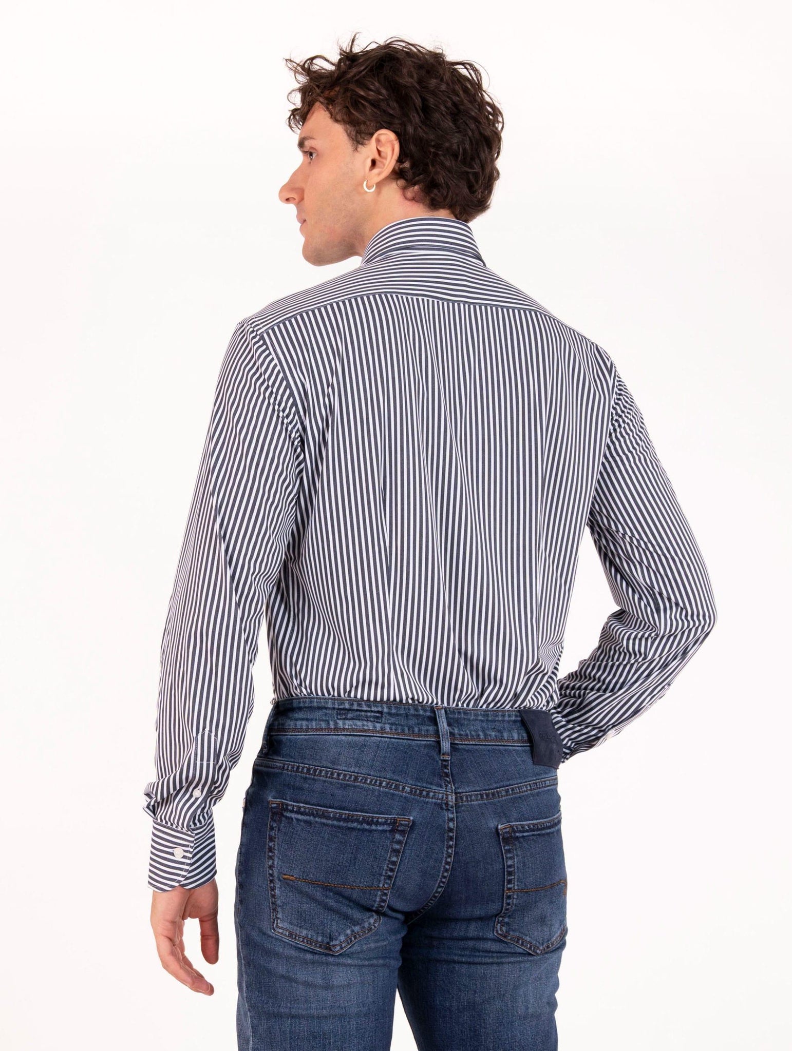 Tecno Camicia Orian Antibatterica Rigata Bianca e Navy T10202RT5224 Orian