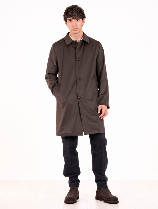 Kired Reversible Coat in Military Green and Blue Cashmere and Technical Fabric
