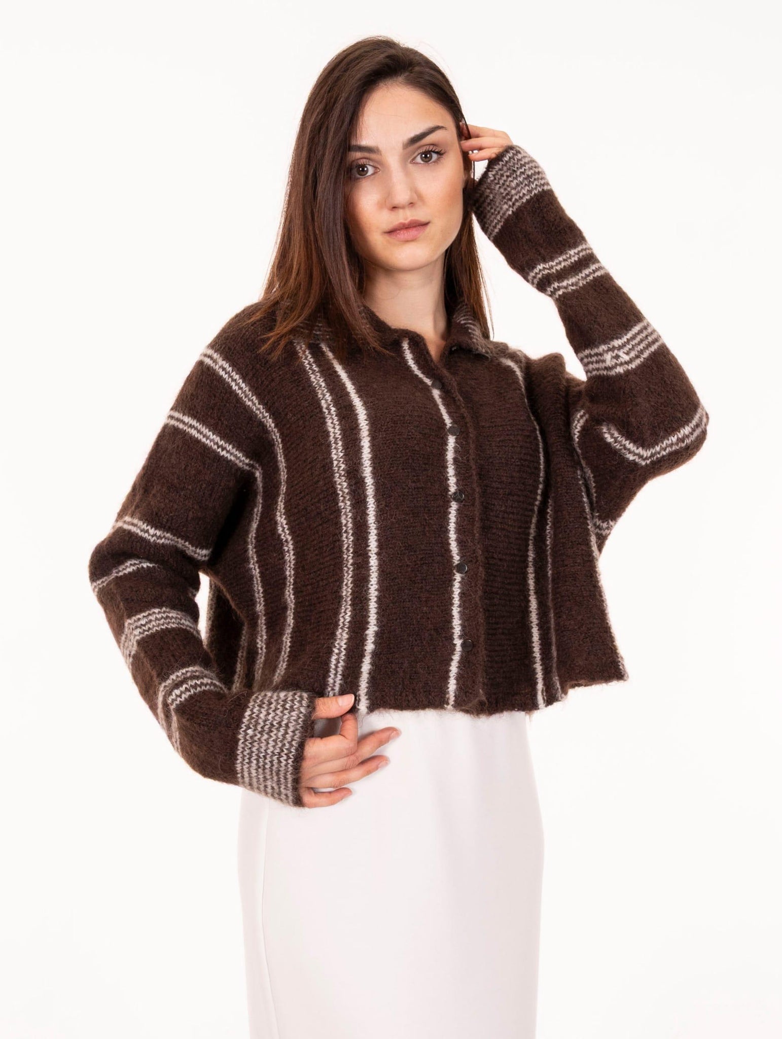 Cardigan Cropped Alysi in Mohair Cioccolato 265438A5028MIX Alysi