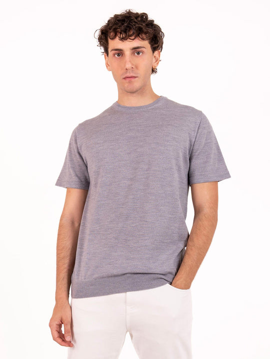 Four Stroke T-Shirt in Stone Extrafine Merino Wool