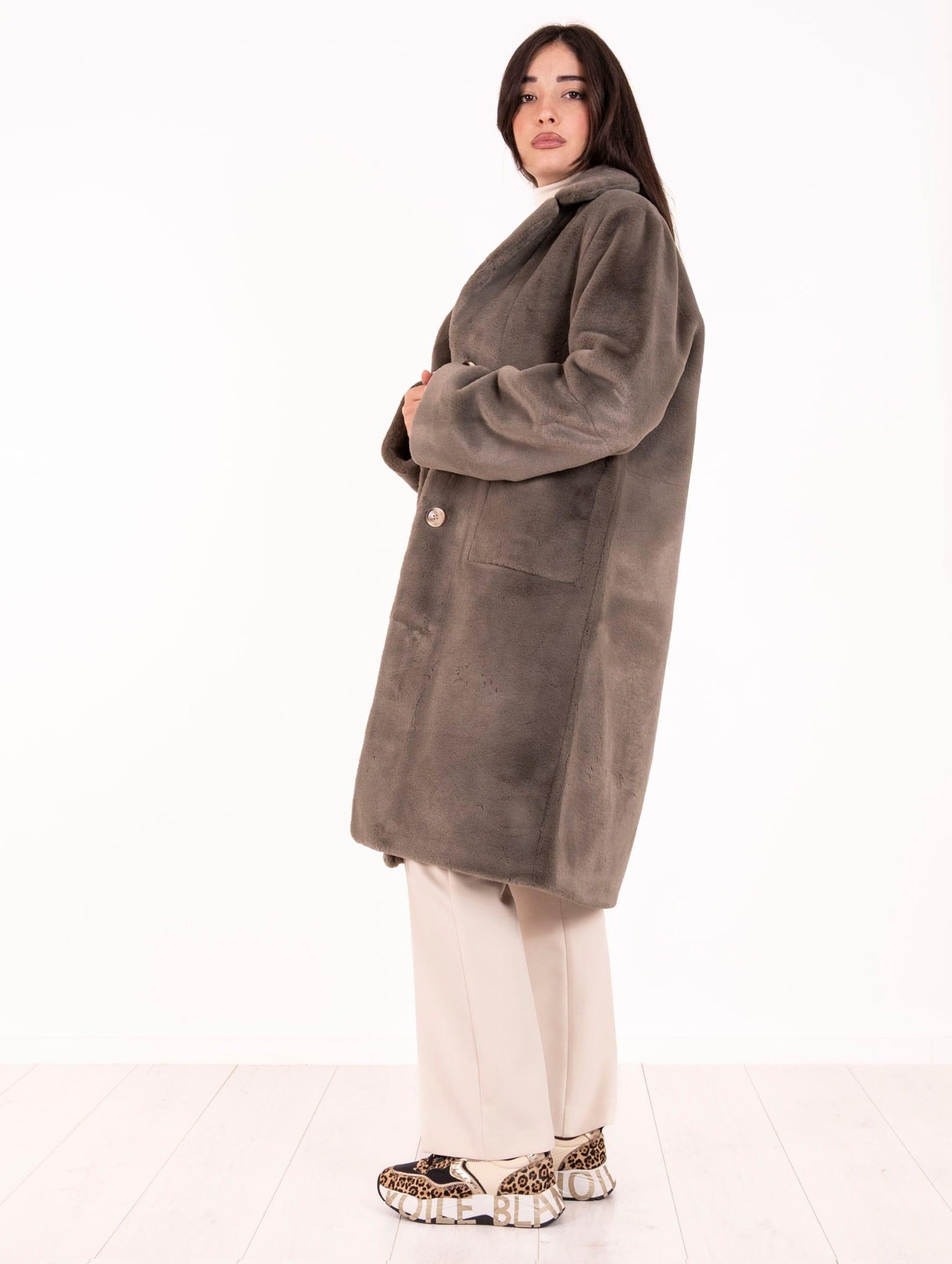 Cappotto Eco Pelliccia Leon e Loulou Grigio L500CAMO00020 Leon & Loulou