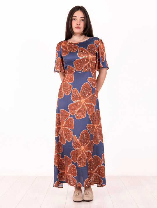 Abito Flowers Traffic People in Viscosa Blu e Arancio