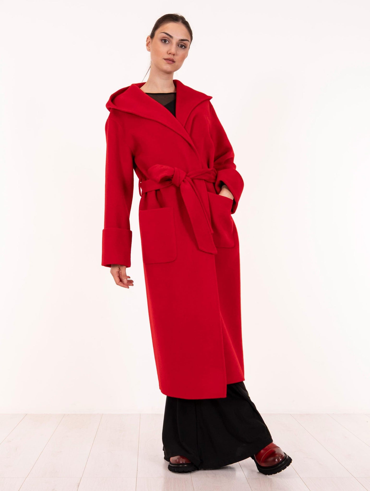 Cappotto con Cappuccio Alpha Studio in Lana Rosso AD-4691N2011 Alpha Studio