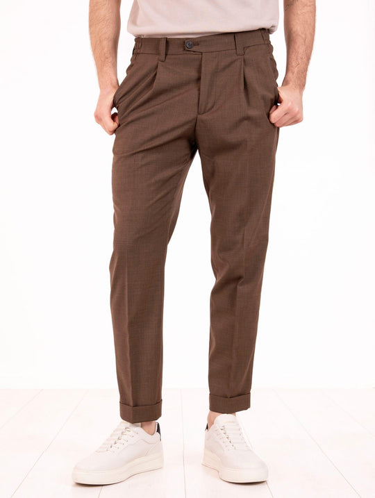 Pantalone Devorè in Lana Piquet Tabacco Melange