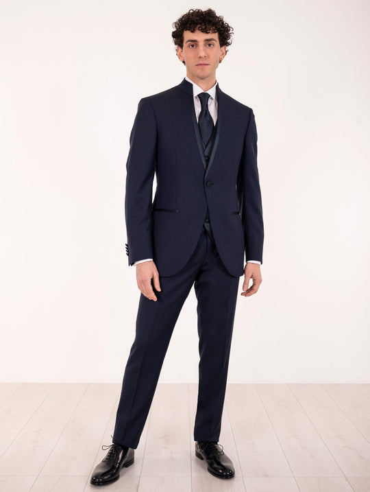 Luigi Bianchi Mantova Guru Ceremony Dress in Virgin Wool Blue