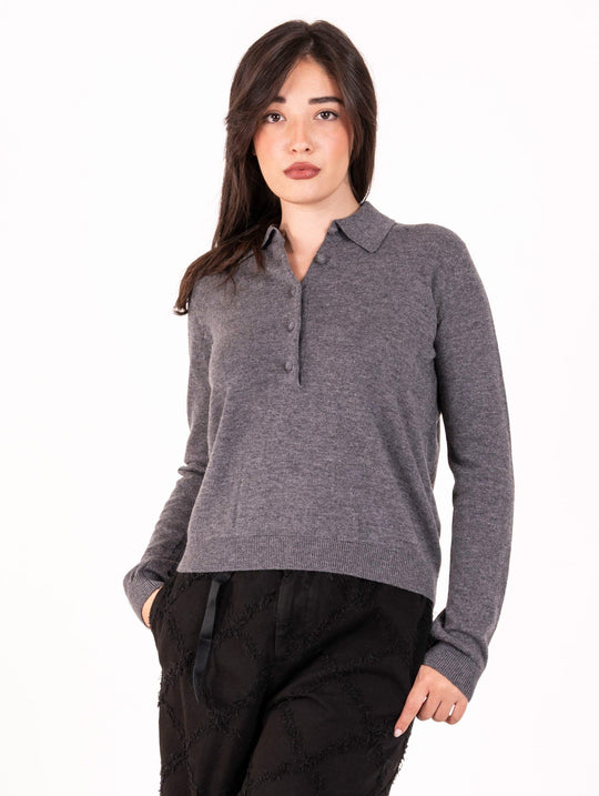 Maglia Polo Alpha Studio in Pura Lana Antracite