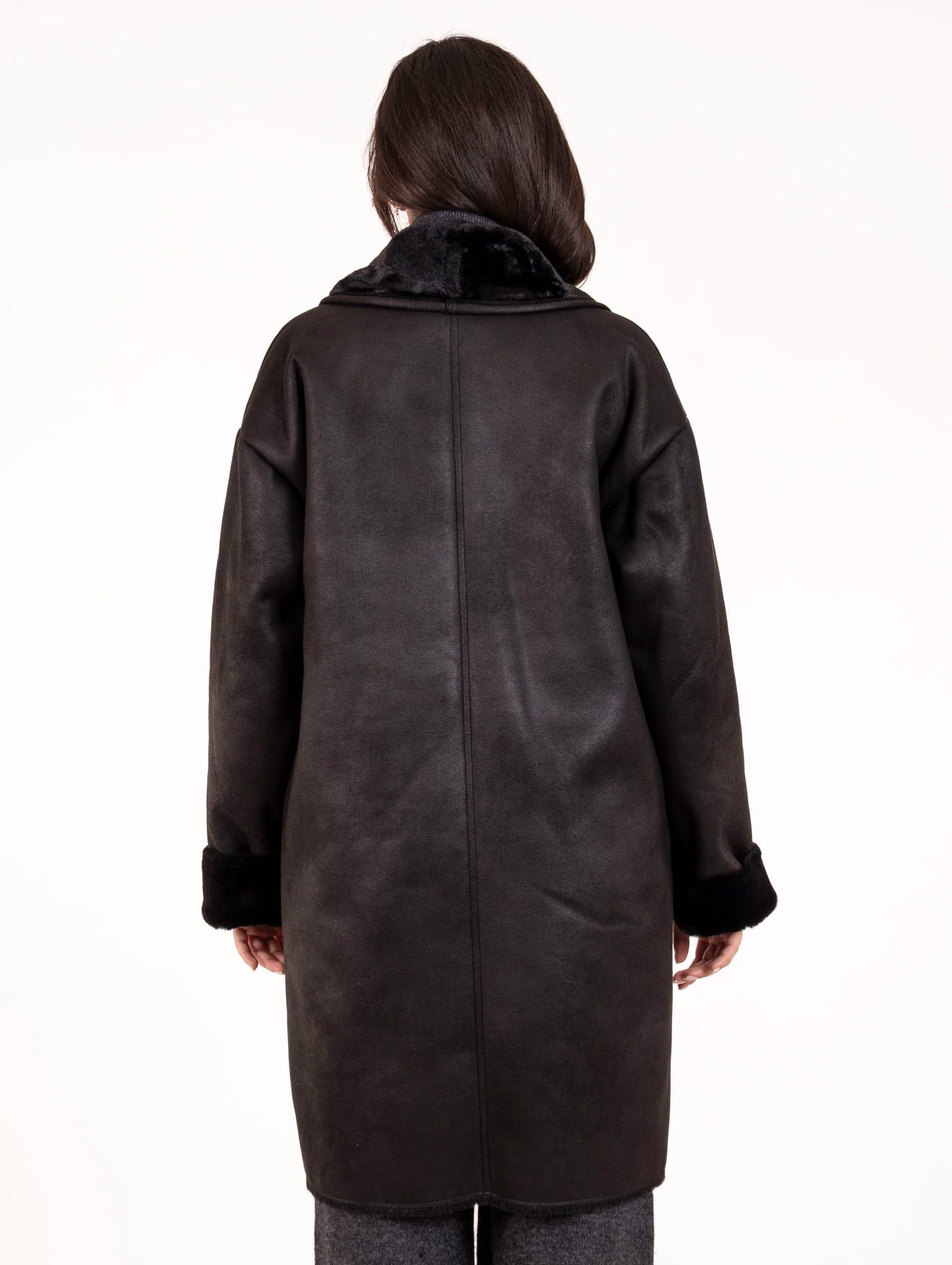 Cappotto Doppiopetto Eco Montone Leon e Loulou Nero L368CAMO00024 Leon & Loulou