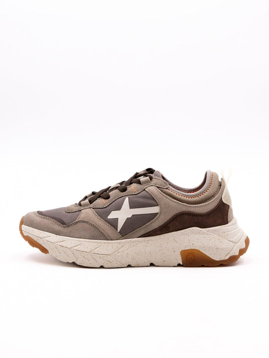 Sneaker W6YX in Denim Fabric and White and Black Suede