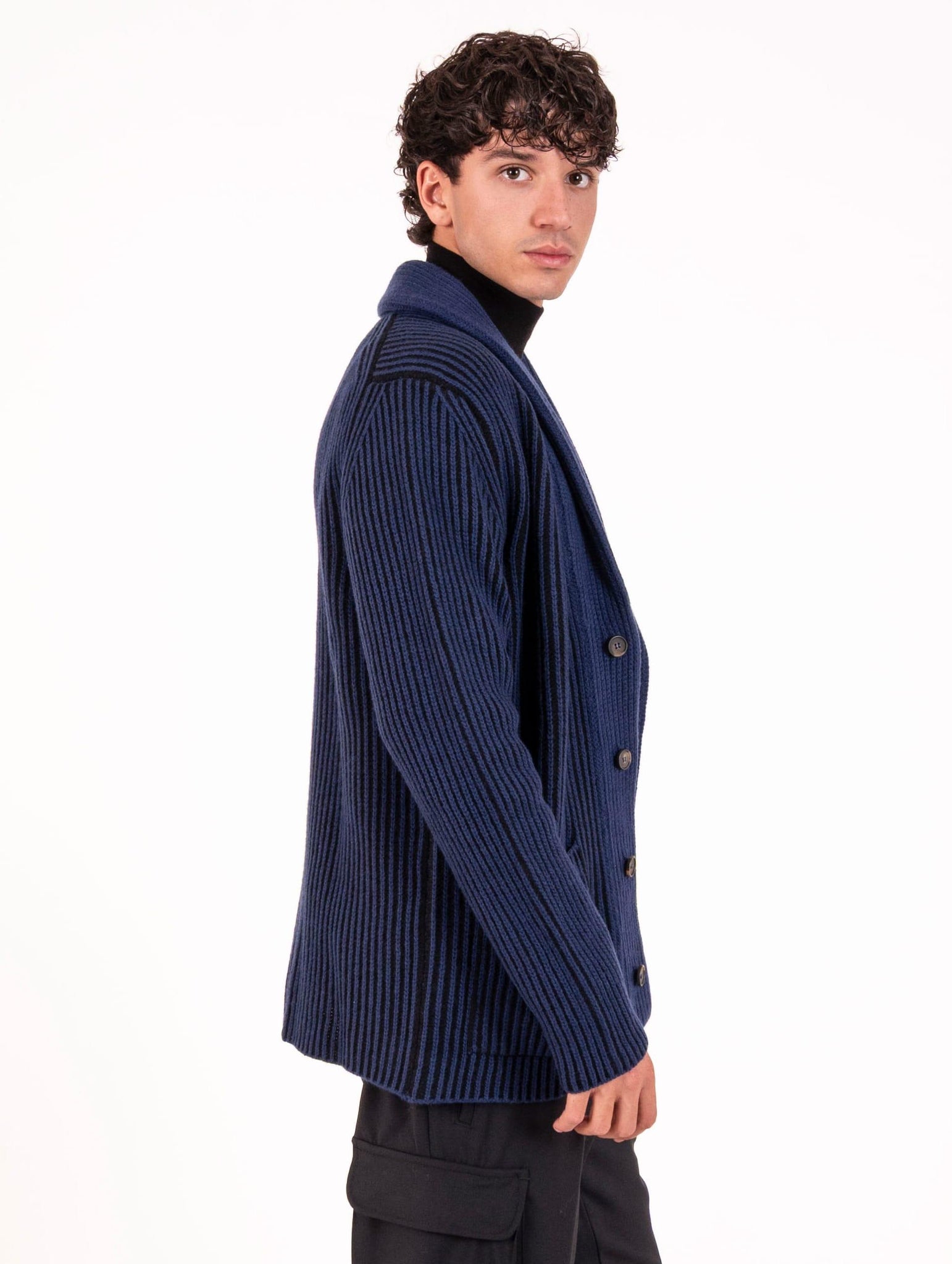 Cardigan Zanieri in Lambswool e Cashmere Navy e Nero CG-CAU-3536-B0007 Zanieri