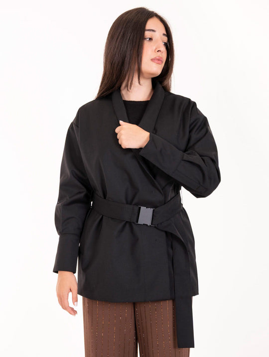 Kimono Ise People of Shibuya aus technischer Wolle Schwarz