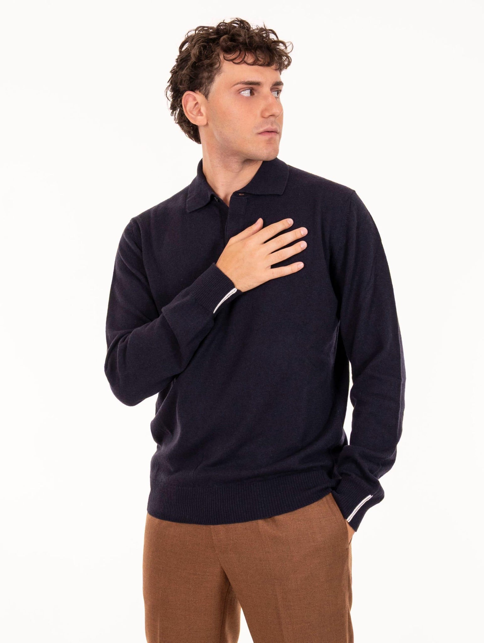 Polo Alpha Studio in Lana Geelong Blu Notte AU-3103B1001 Alpha Studio