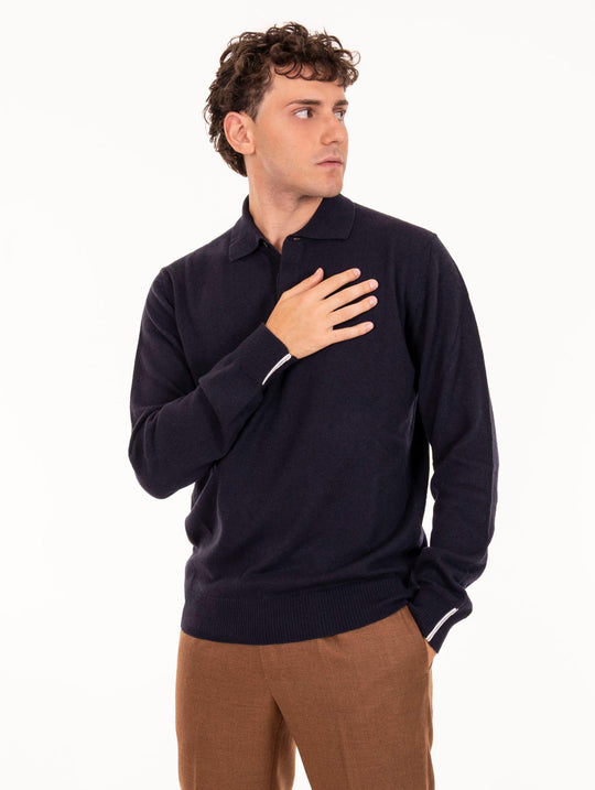 Polo Alpha Studio in Lana Geelong Blu Notte