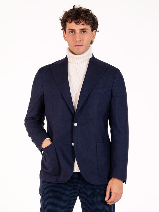 Giacca Monopetto Four Stroke in Lana Vergine Bluette e Blu