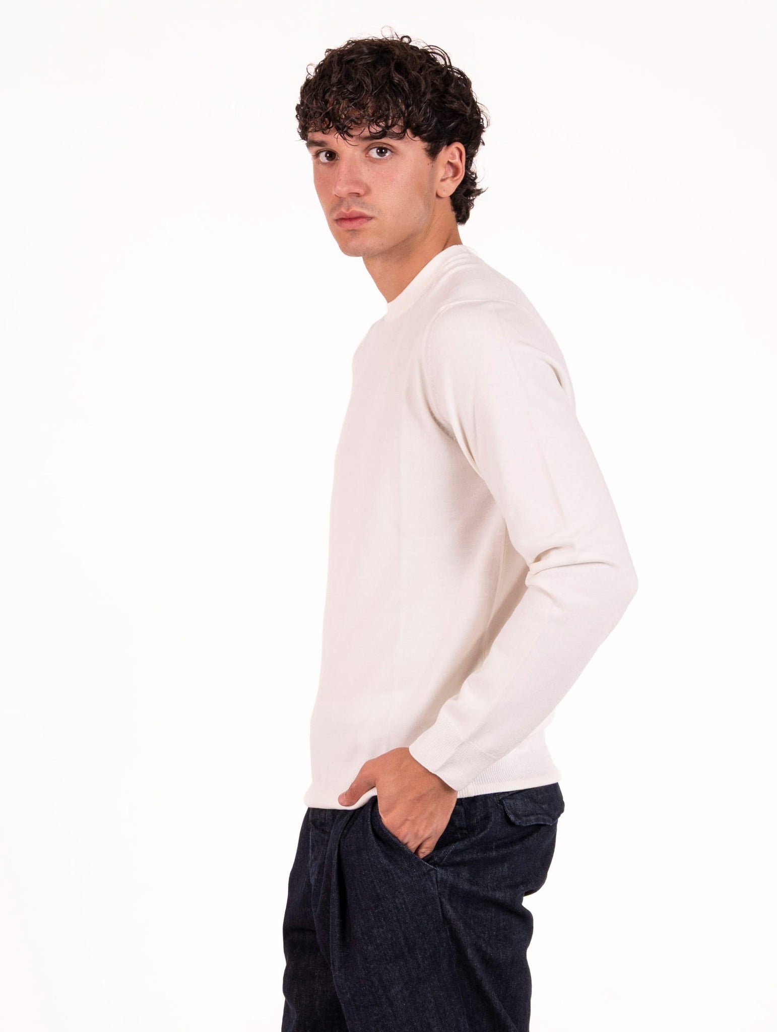 Maglia Girocollo Zanieri in Lana Merycash Fine Bianco CG-GRU-21018387 Zanieri