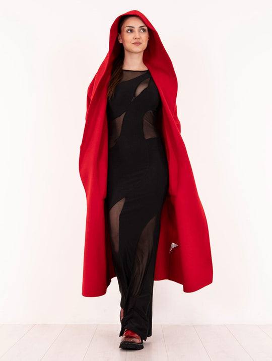Cappotto con Cappuccio Alpha Studio in Lana Rosso