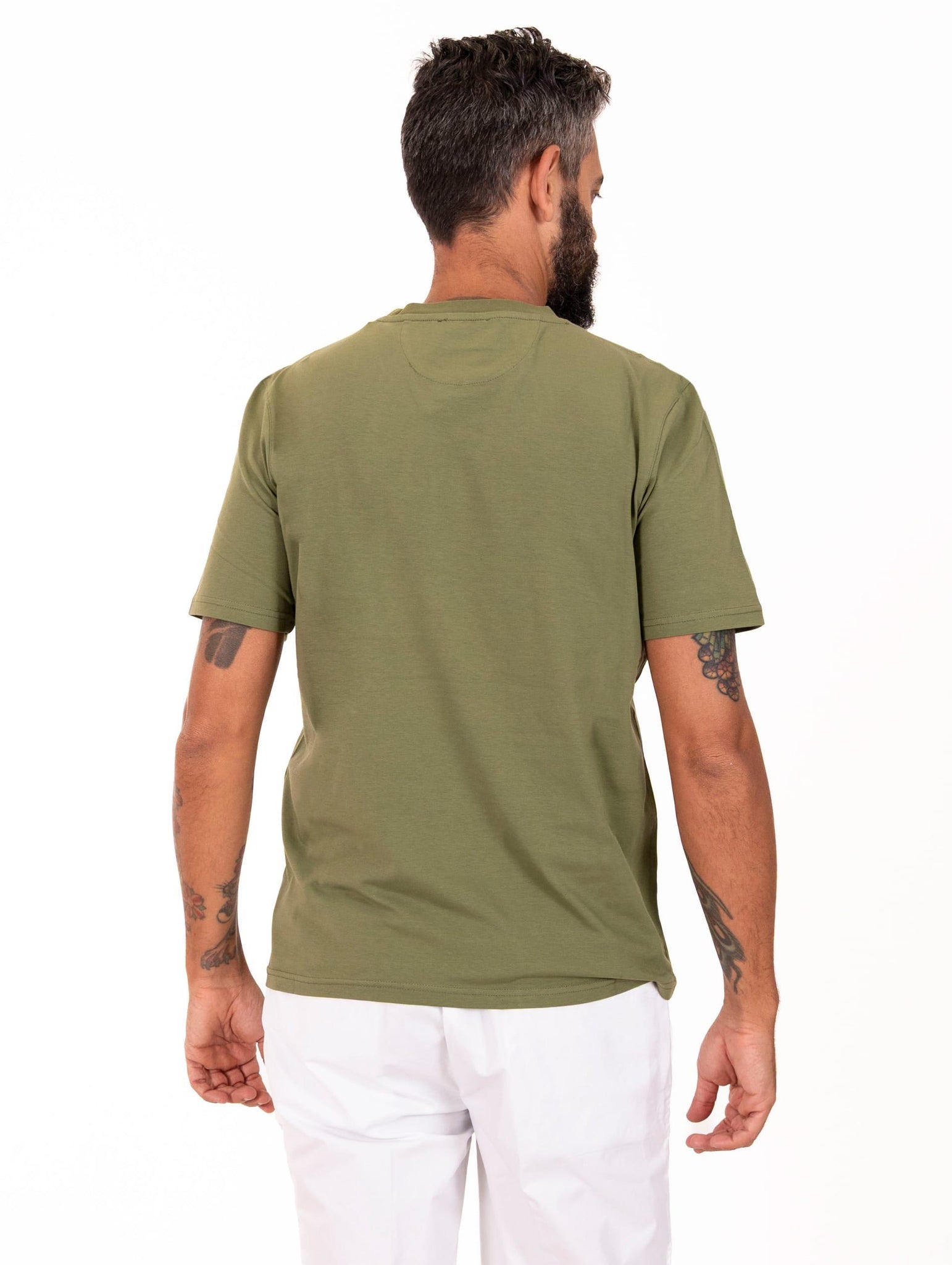 T-Shirt Alpha Studio in Cotone Stretch Militare AU-1300C1005 Alpha Studio