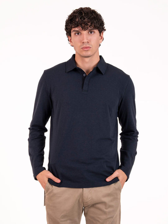 Polo Devore in Cotone, Modal, Lana e Seta Navy