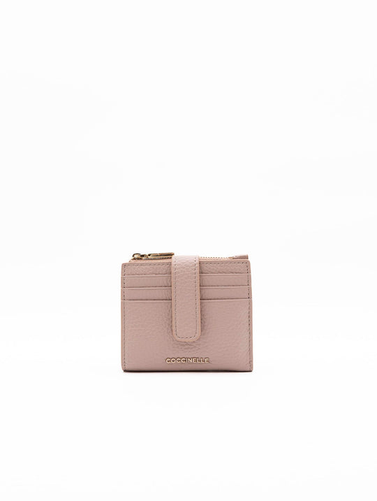 Coccinelle Metallic Soft Wallet in Pink Hammered Leather