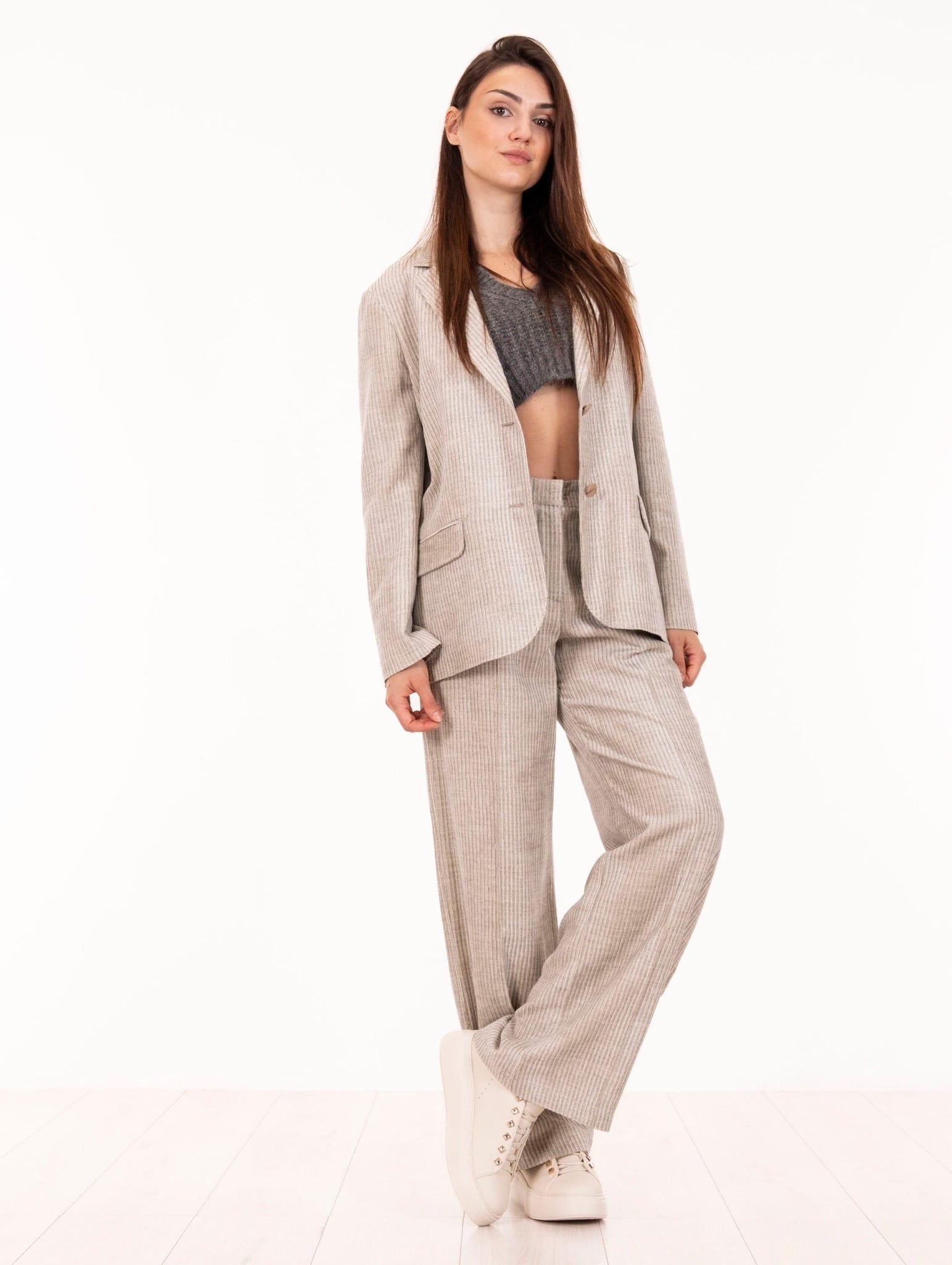 Giacca Monopetto Alysi in Velluto di Viscosa a Coste Grigio 165816A5053PERLA Alysi