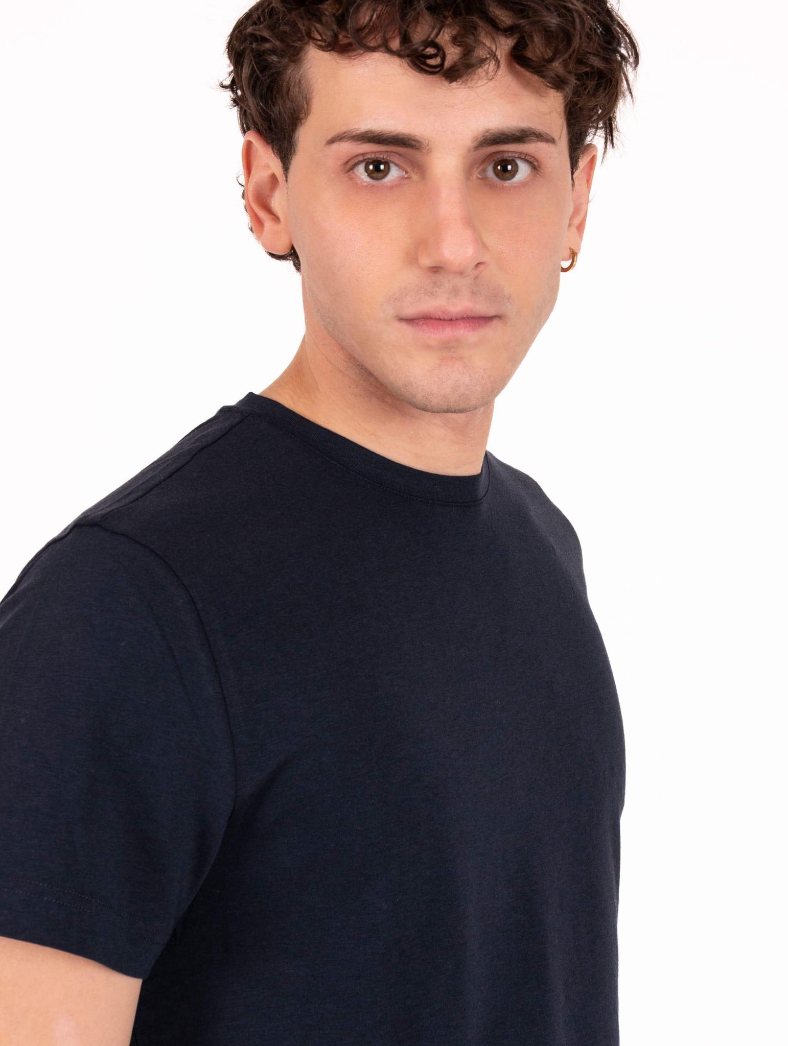 T-Shirt Devore in Cotone, Lana e Seta Navy DT3-800-SAM0394 Devore