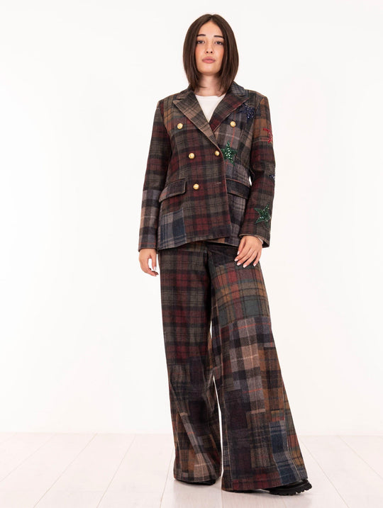 Bye Firenze Patch Check Blazer in Multicolor Velvet