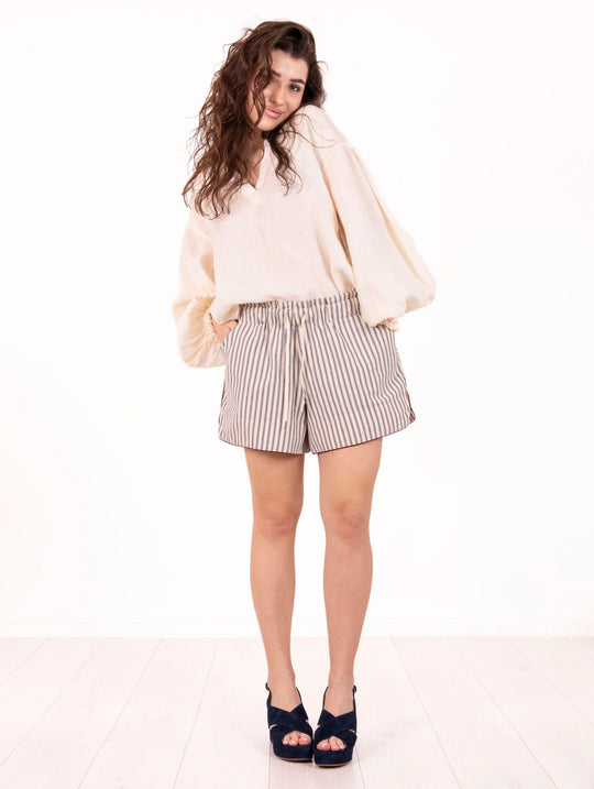 Shorts Muay Thai Roy Roger's in Cotone Ecrù e Navy