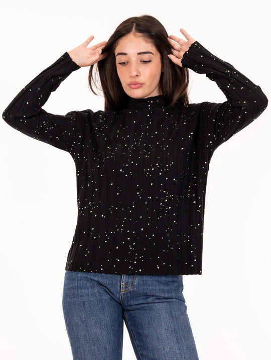 Rippstrick-Pullover White Wise aus laminiertem Viskose Schwarz