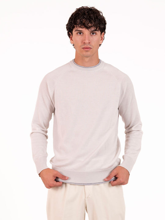 Maglia Girocollo Eleventy Milano in Lana Sabbia e Grigio