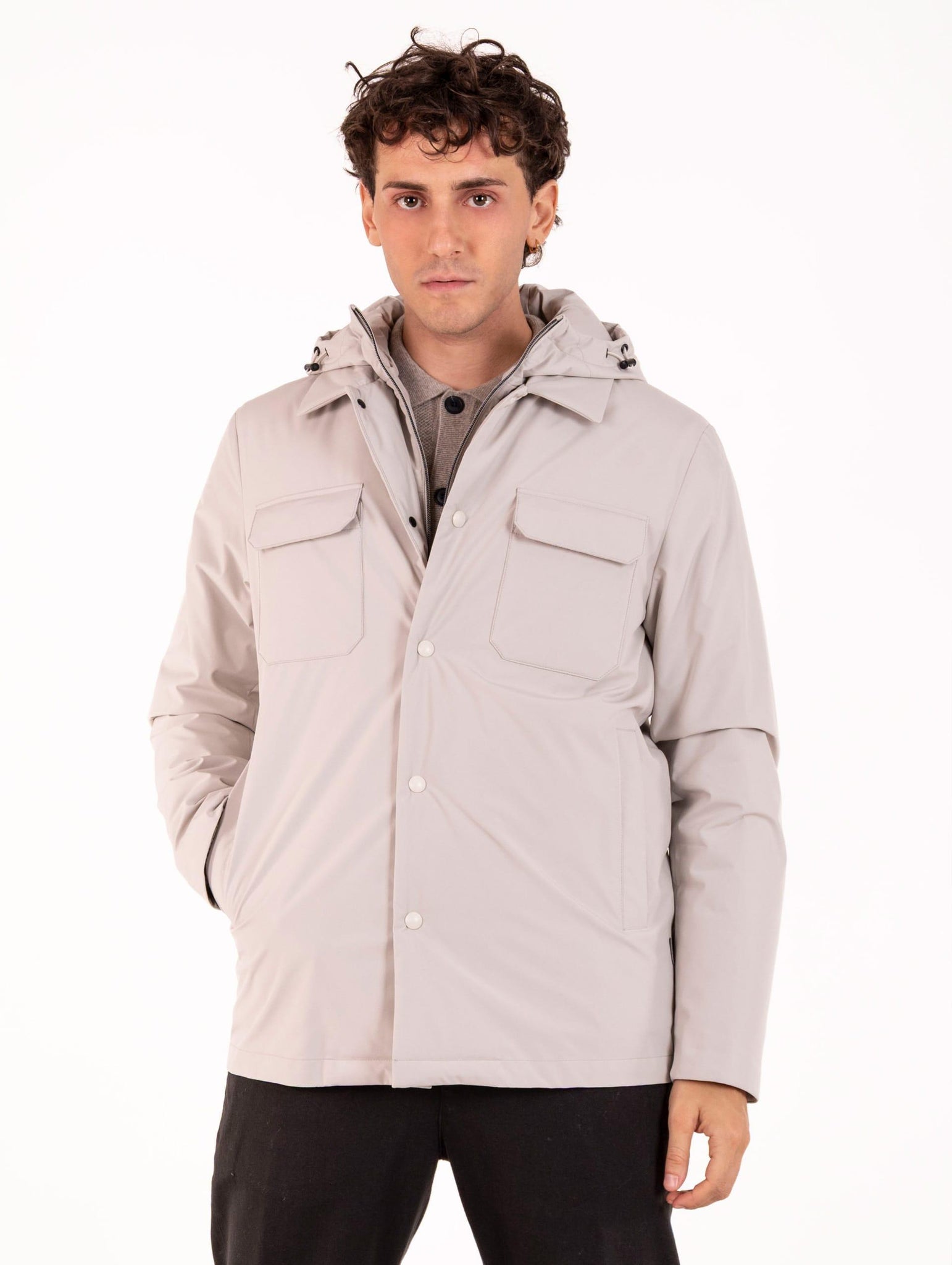 Giubbotto Luis AT.P.CO. in Tessuto Tecnico con Pettorina Avorio LUIS715N053033 AT.P.CO