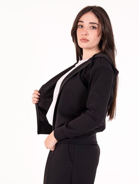 Felpa Zip White Wise in Modal Nera