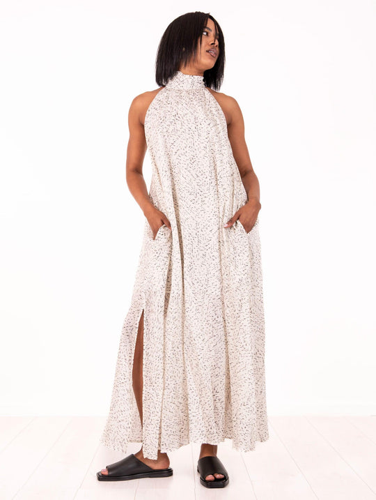 Meimeij Halter Dress in Cream Linen and Cotton