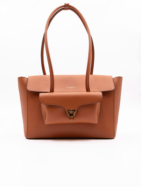 Borsa Maxi Double Beat Coccinelle in Pelle Martellata Terra di Siena