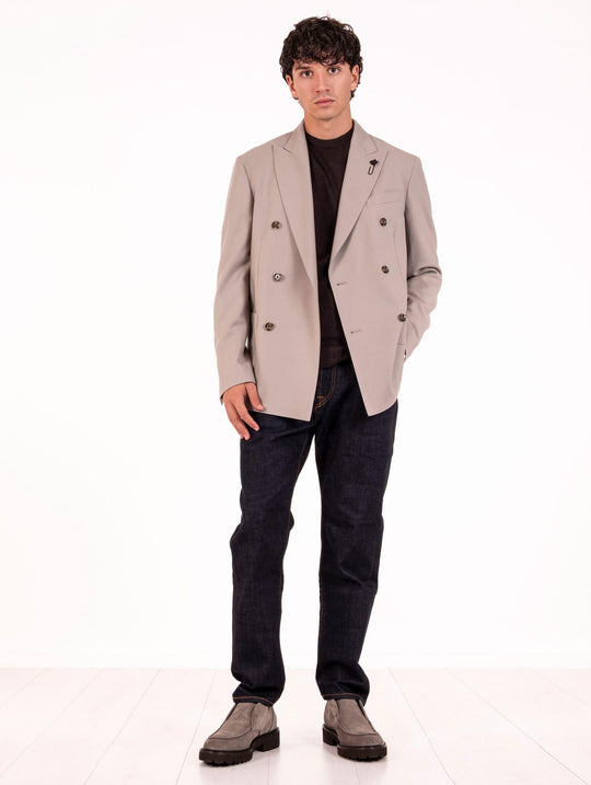 Lardini Double-Breasted Jacket in Virgin Wool Beige