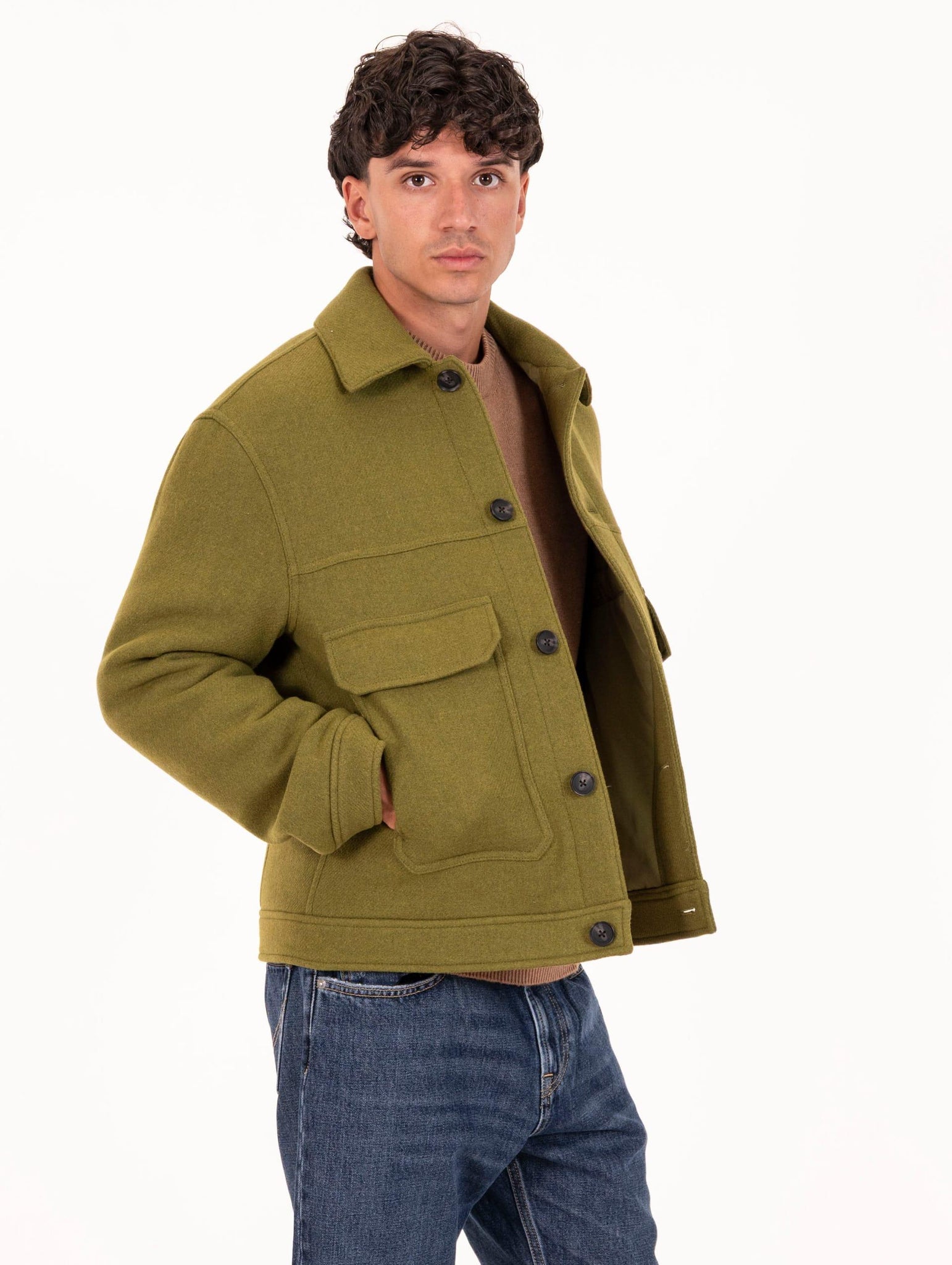 Bomber Alpha Studio in Panno Lana Pistacchio AU-3490N1006 Alpha Studio