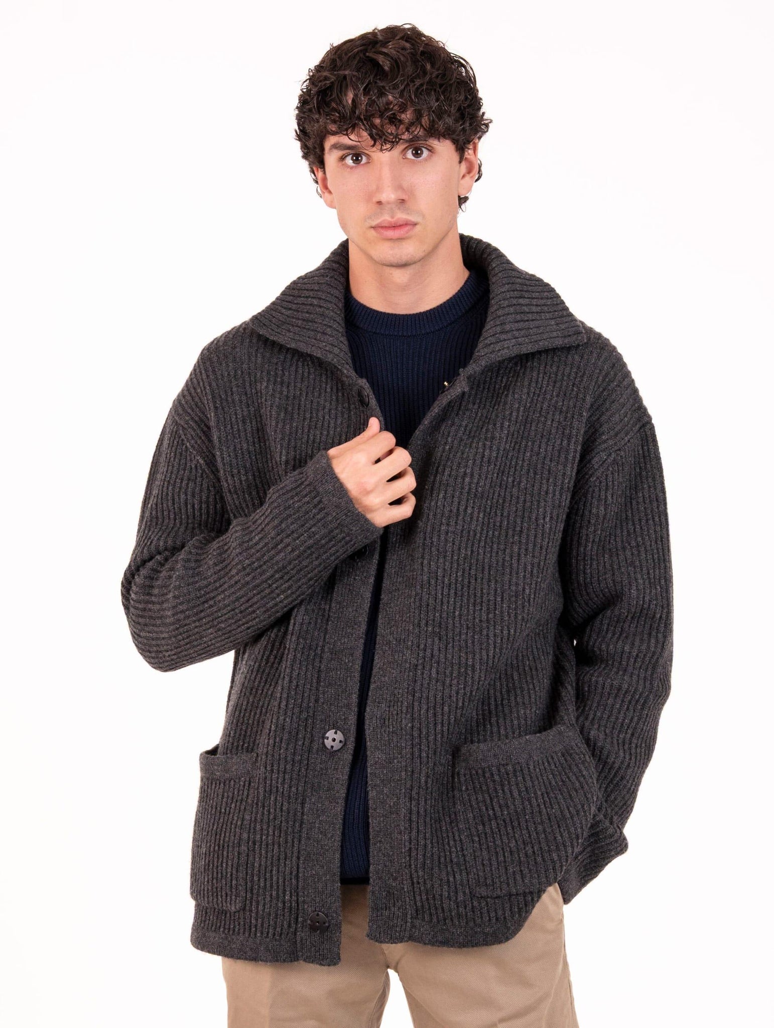 Bomber Alpha Studio in Lana e Cashmere Antracite AU-3126N1004 Alpha Studio