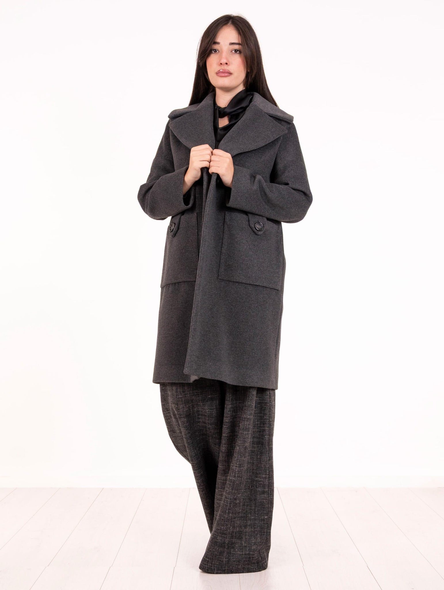 Cappotto Egg Shape Fourstroke in Lana e Viscosa Verde Antracite D806BRAMANTE803 Four Stroke