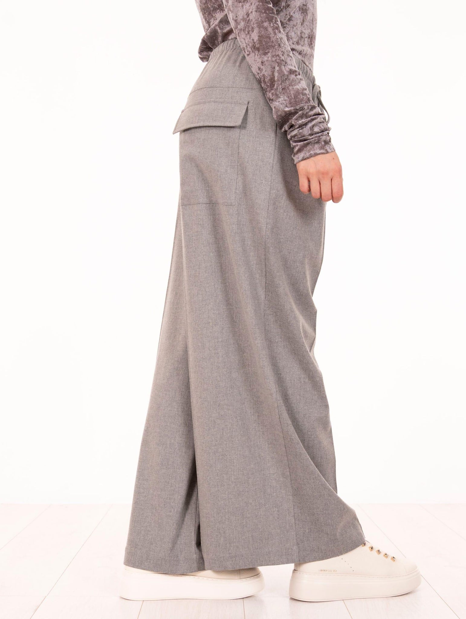 Pantalone Alysi con Coulisse in Flanella di Viscosa e Lana Grigio 165138A5047GR Alysi