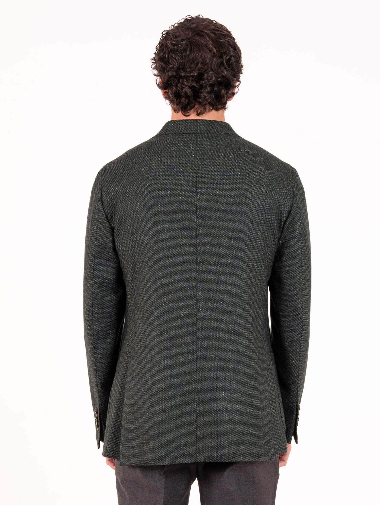 Giacca Sartoriale Four Stroke in Lana Vergine, Seta e Lino Canestro Verde e Nero PRAGA2/13137034 Four Stroke