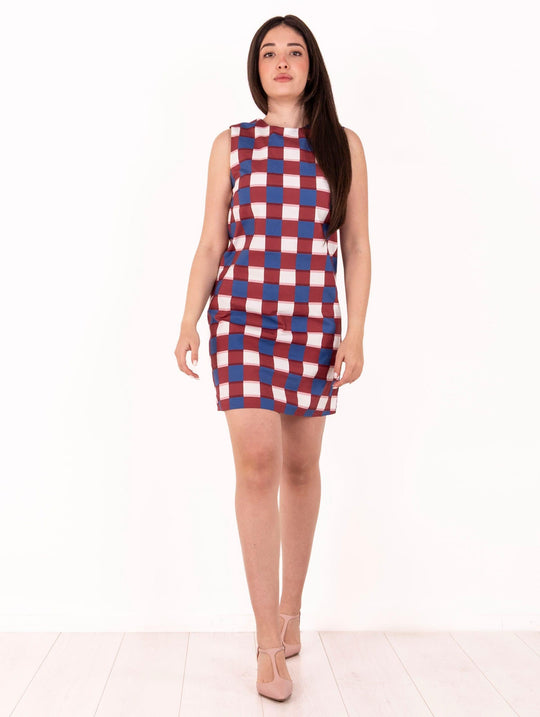 Kleid Alpha Studio aus Baumwolle Karo Ziegelrot und Blau