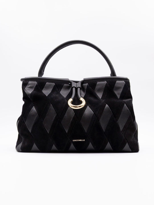 Borsa New Geometric Coccinelle in Pelle e Suede Nera