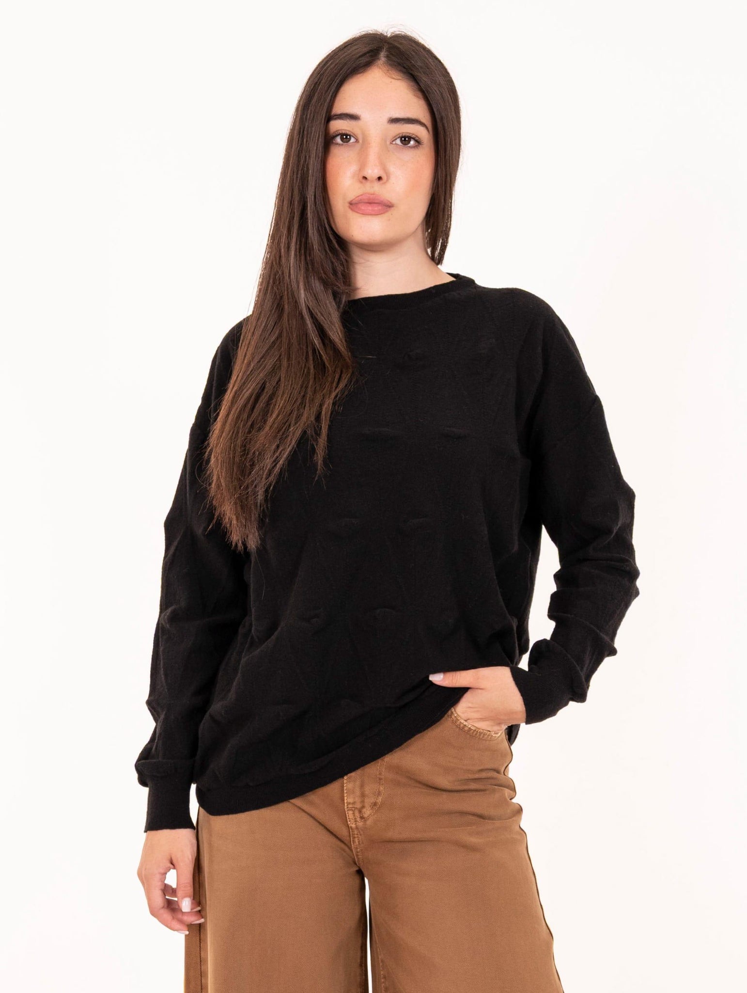 Maglia Alpha Studio in Lana Goffrata Nera AD-4510C9000 Alpha Studio