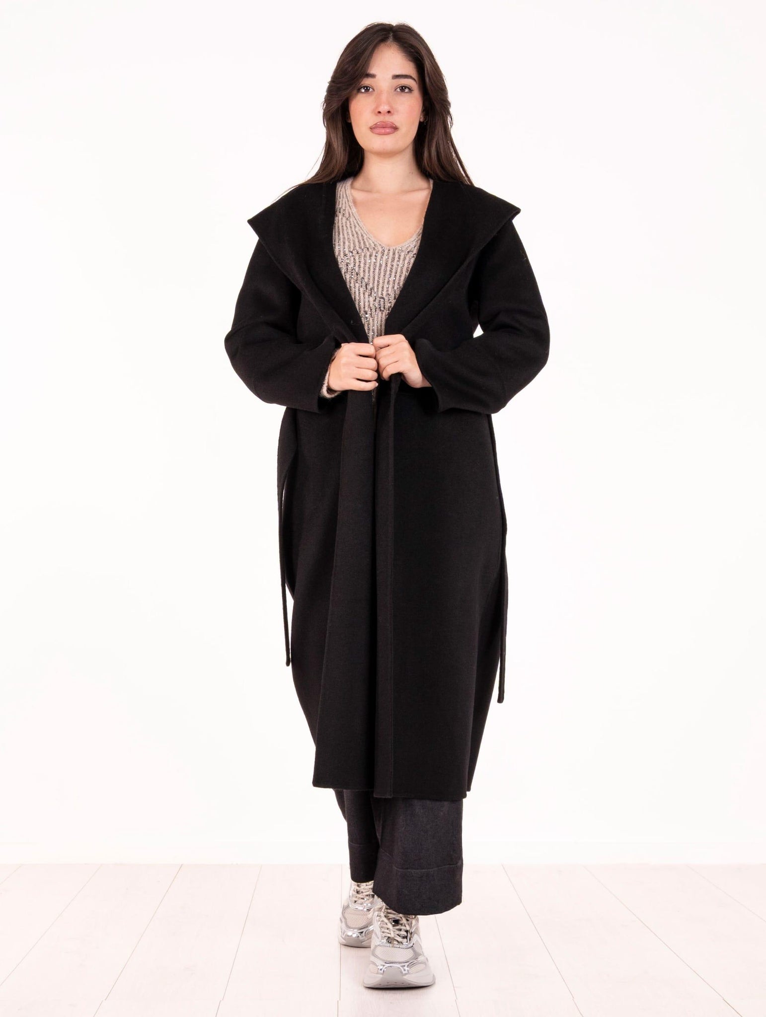 Cappotto Fourstroke con Cintura in Lana Double Nero 5236DOUBLENERO Four Stroke