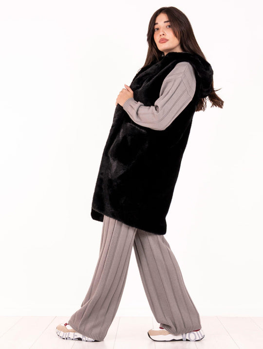 Gilet Eco Pelliccia Leon e Loulou Nero