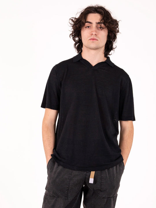 Alpha Studio Polo aus Leinen und Baumwolle Schwarz