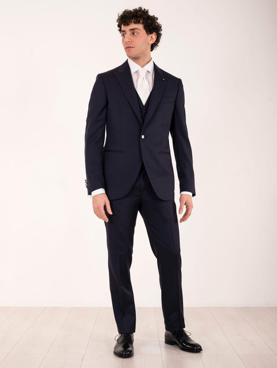 Luigi Bianchi Mantova Ceremony Dress in Virgin Wool Herringbone Blue