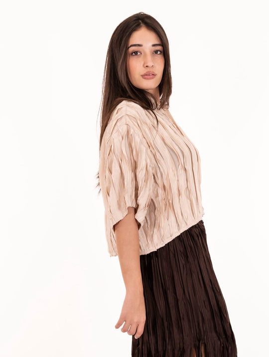 Alysi Origami Fringe Shirt in Beige Viscose