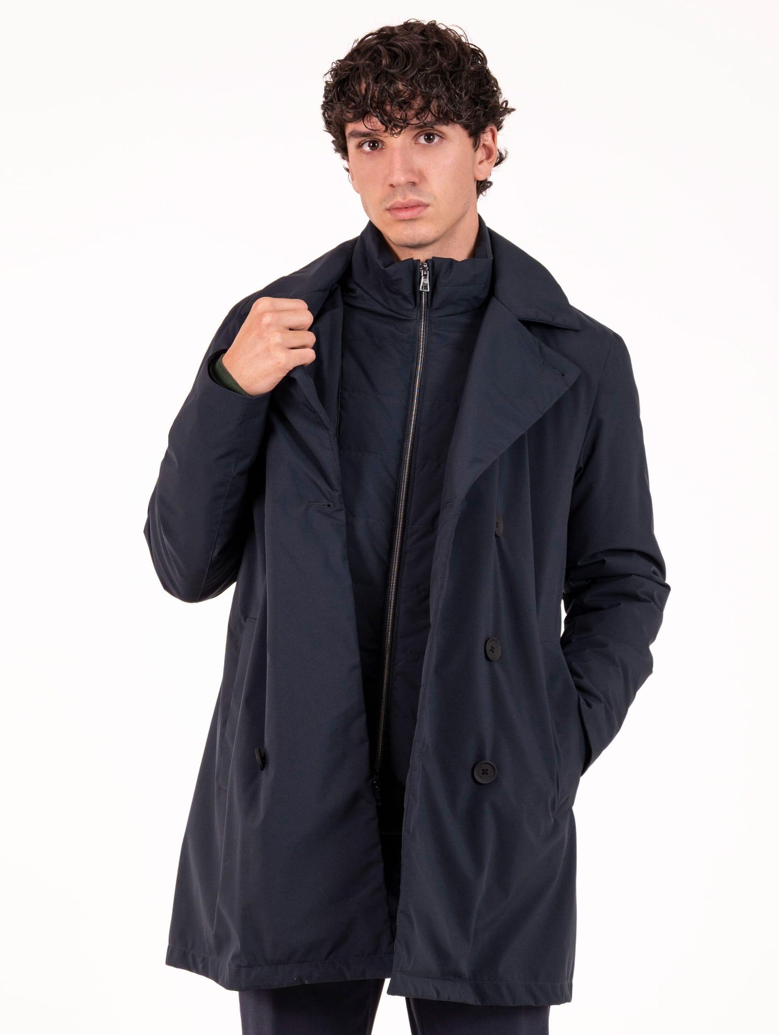 Cappotto AT.P.CO. in Tessuto Tecnico Blu Navy JOSHUA670N053799 AT.P.CO