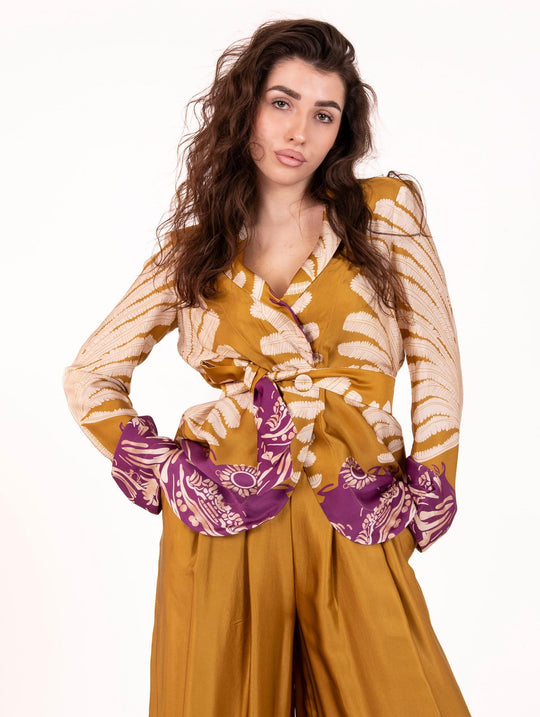 Jacke Bye Firenze aus Viskose Senf und Violett