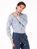 Tecno Hemd Orian antibakteriell mit Blumenmuster Weiß, Hellblau Beige