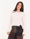 Maglia Girocollo White Wise con Spacchetto in Lana e Viscosa Panna